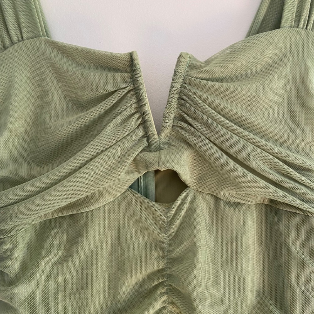 Spring Green Ruched Mesh Dress - Picture 4 of 4